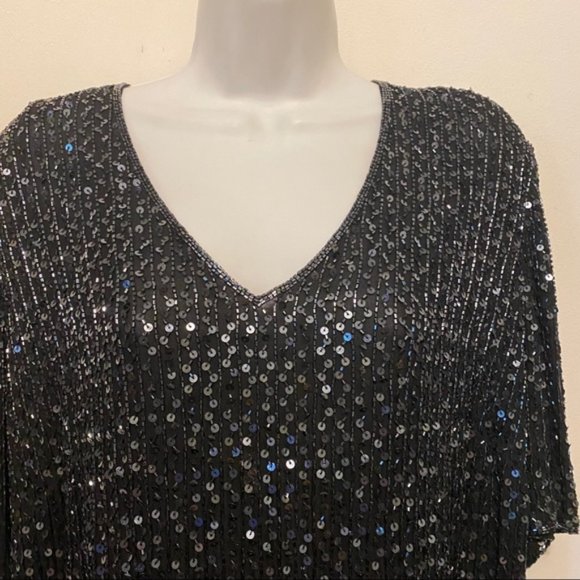 Vintage 1970’s Frank Usher Sequin 100% Silk blouse size large - Picture 5 of 16